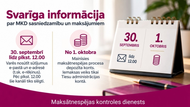 Attēlā redzama tekstā atspoguļotā informācija par maksājumu veikšanu līdz 30. septembrim un no 1. oktobra