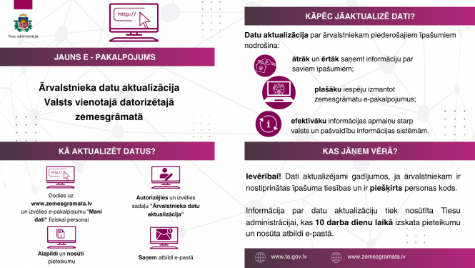 Jauns zemesgrāmatu e-pakalpojums “Ārvalstnieka datu aktualizācija”