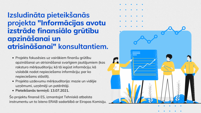 Ilustrācija ar trīs personām, kuras aplūko grafiku