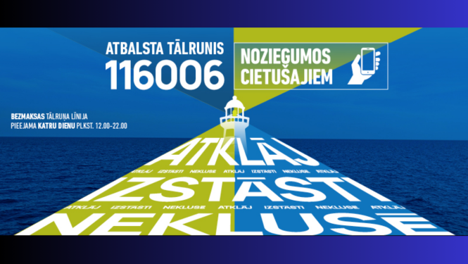Attēlā redzama biewdrības Skalbe kontaktinformācija 116006 - atbalsts noziegumos cietušajiem