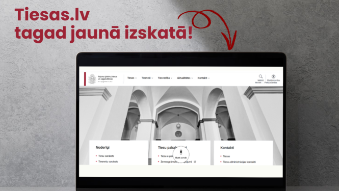 Attēlā dators un teksts : Tiesas.lv tagad jaunā izskatā!