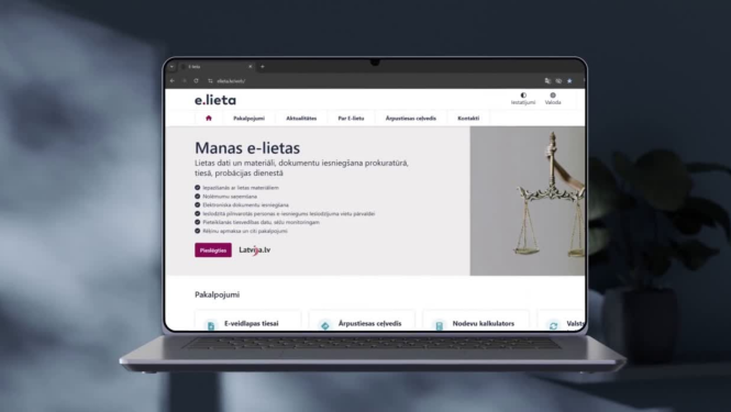 Attēlā redzams datora ekrāns, kurā ir atvērta E-lietas vietne