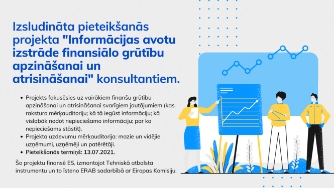 Ilustrācija ar trīs personām, kuras aplūko grafiku