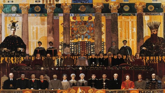 Attēlā atspoguļots, ar mākslīgā intelekta palīdzību veidots attēls "Augstākā tiesa" no rakstnieces Baibas Zīles prezentācijas "Mākslīgais intelekts un radošās profesijas".