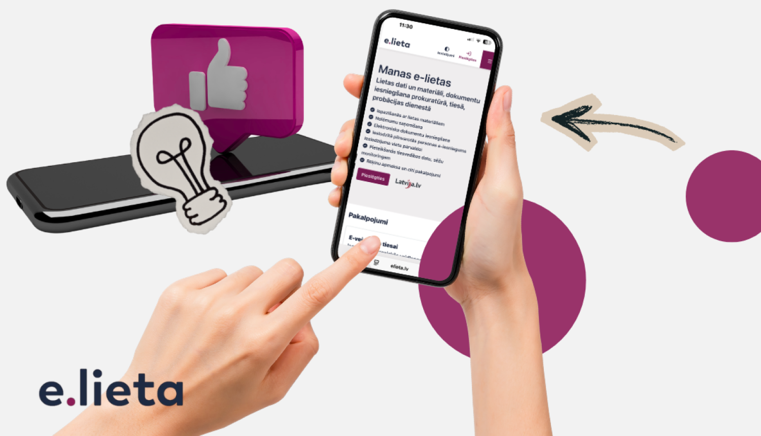 attēlā mobilais telefons ar e-lietas logo