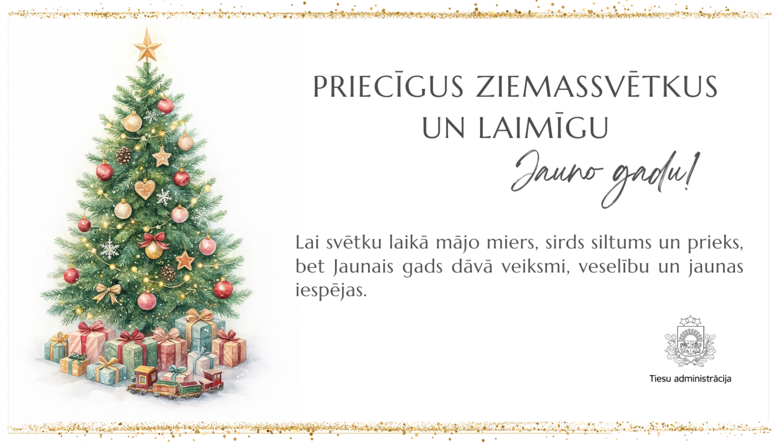 Attēlā redzams Ziemassvētku un Jaunā gada apsveikums