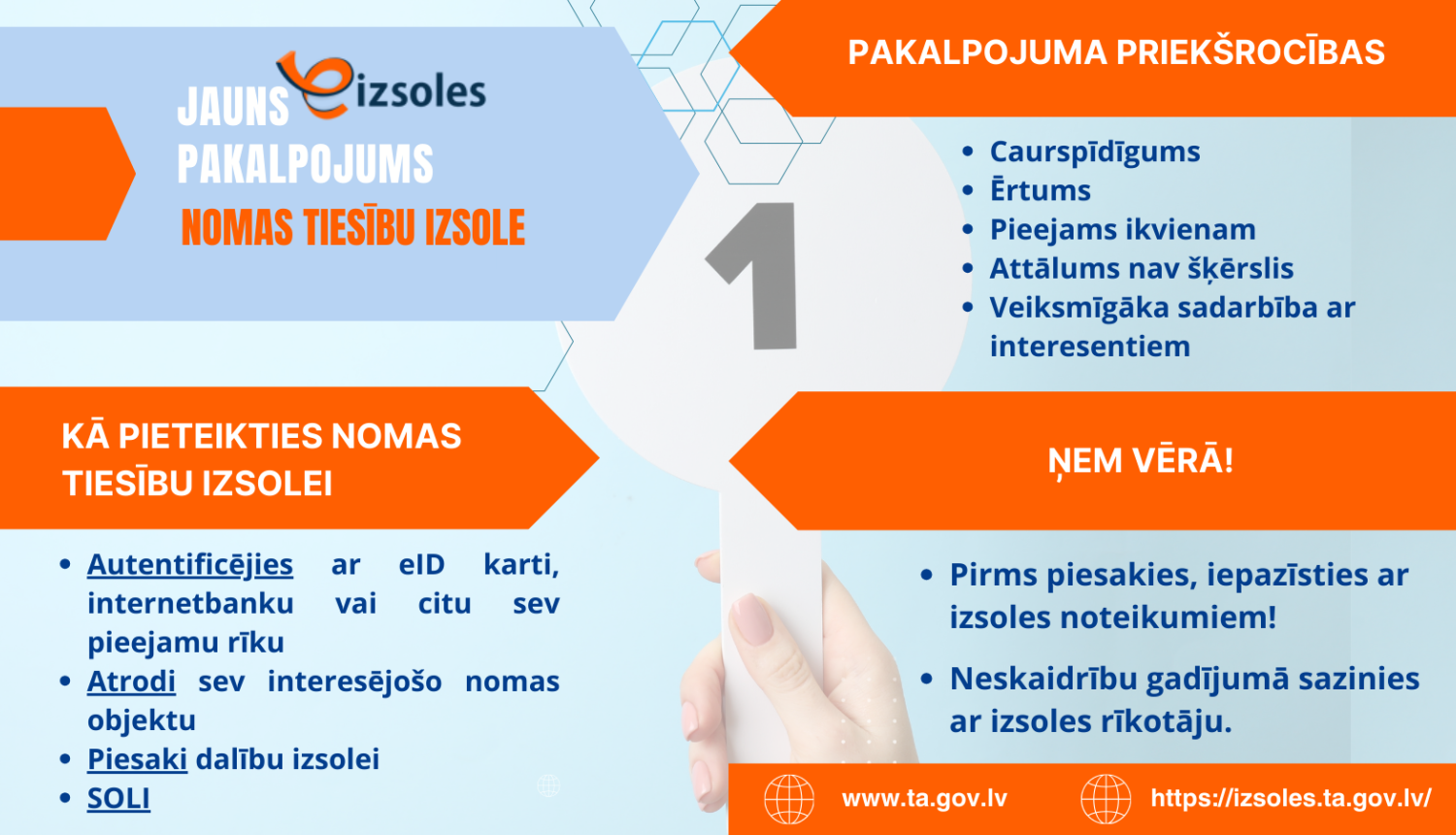 Attēlā attēlota vizualizācija par jauno E-pakalpojumu e-nomu