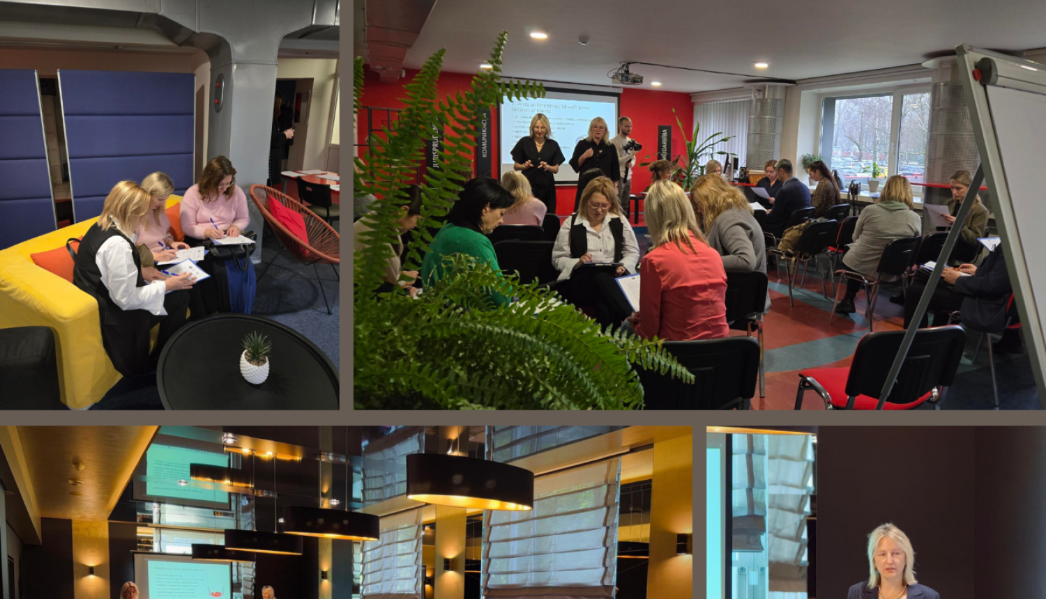 Kolāža ar bildēm no ESF " Pieeja tiesiskumam" mācībām