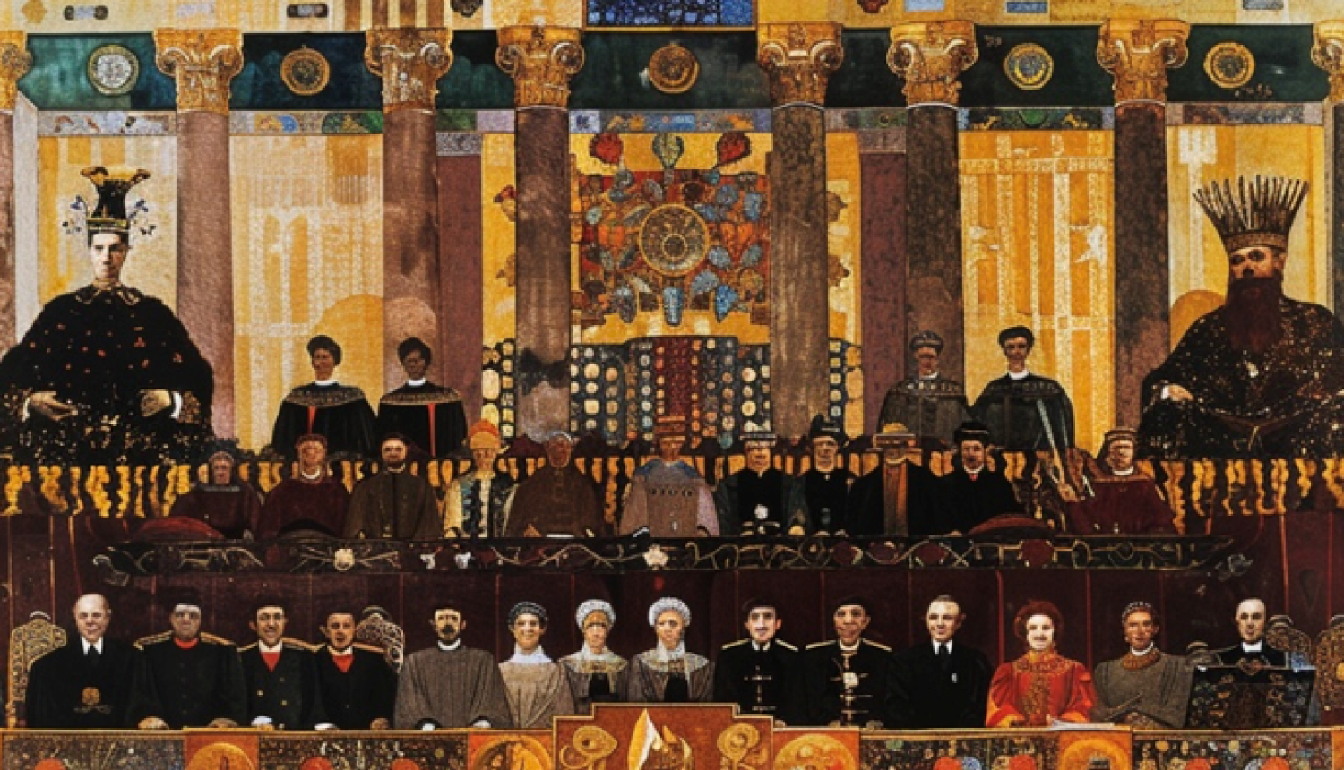 Attēlā atspoguļots, ar mākslīgā intelekta palīdzību veidots attēls "Augstākā tiesa" no rakstnieces Baibas Zīles prezentācijas "Mākslīgais intelekts un radošās profesijas".